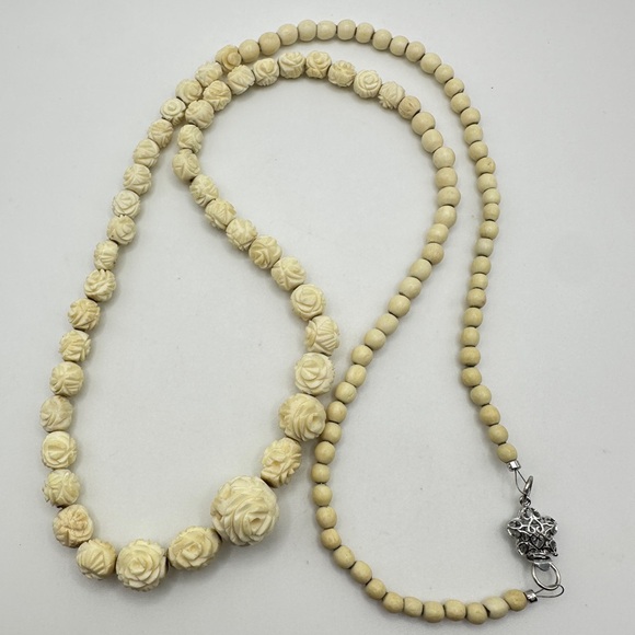 32" Revived Vintage Ivory Celluloid Graduated Rose beaded necklace! - Picture 1 of 12